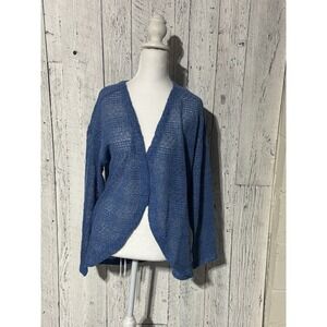 Denim & Co. Women's Fauxchet Shrug Cardigan Indigo Blue Size Medium NWT QVC